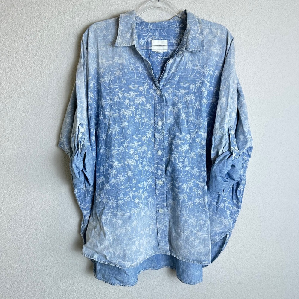 American Eagle Blue Tropical Palm Tree Print‎ Oversized Button Down Shirt Medium